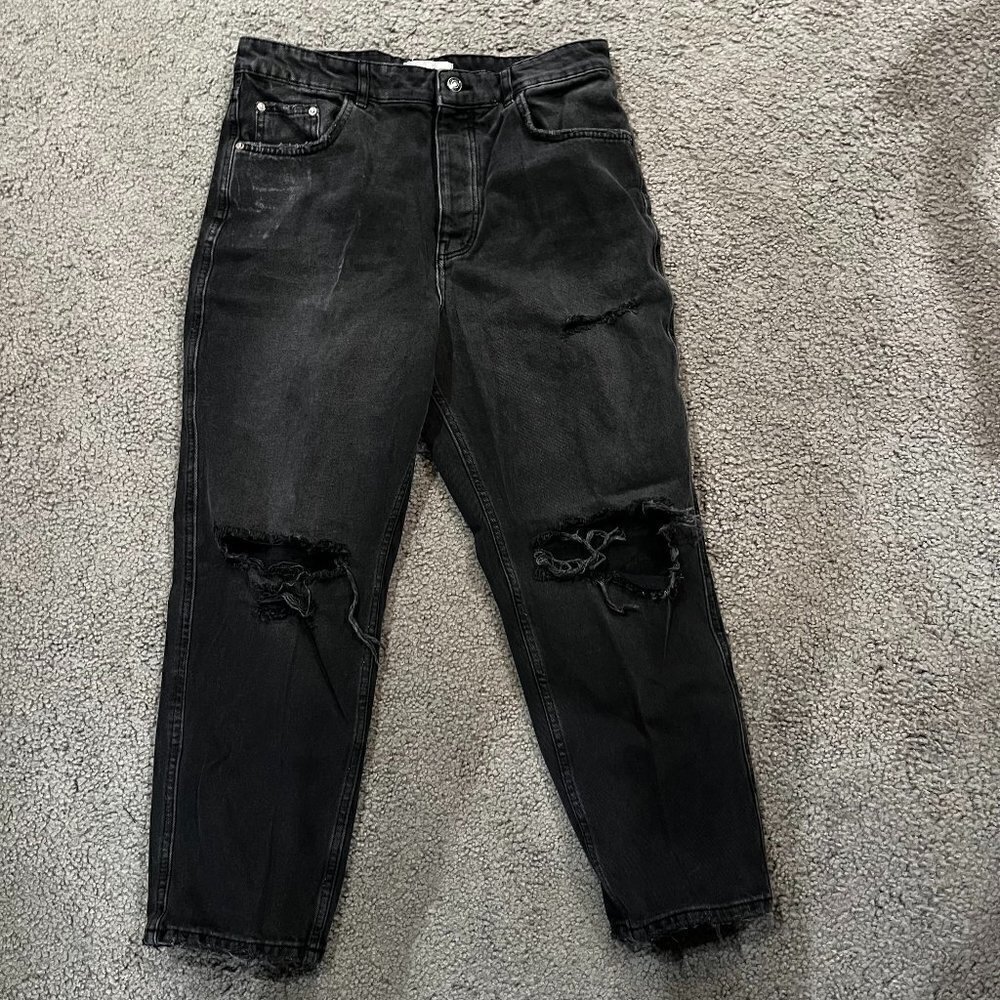 WE THE FREE Maggie BAGGY Distressed Blown Out Knees Button Fly Straight Jeans 31